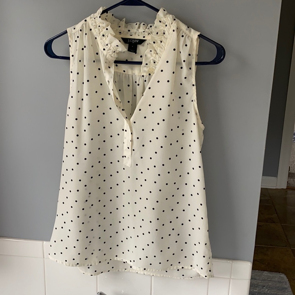 JCrew polka dot ruffled sleeveless top, sz 2